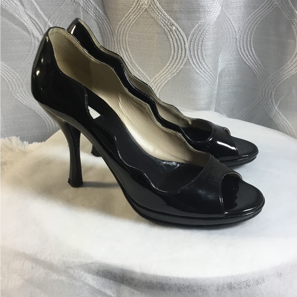 Prada Black Patent Peep-Toe Heels - Picture 3 of 7